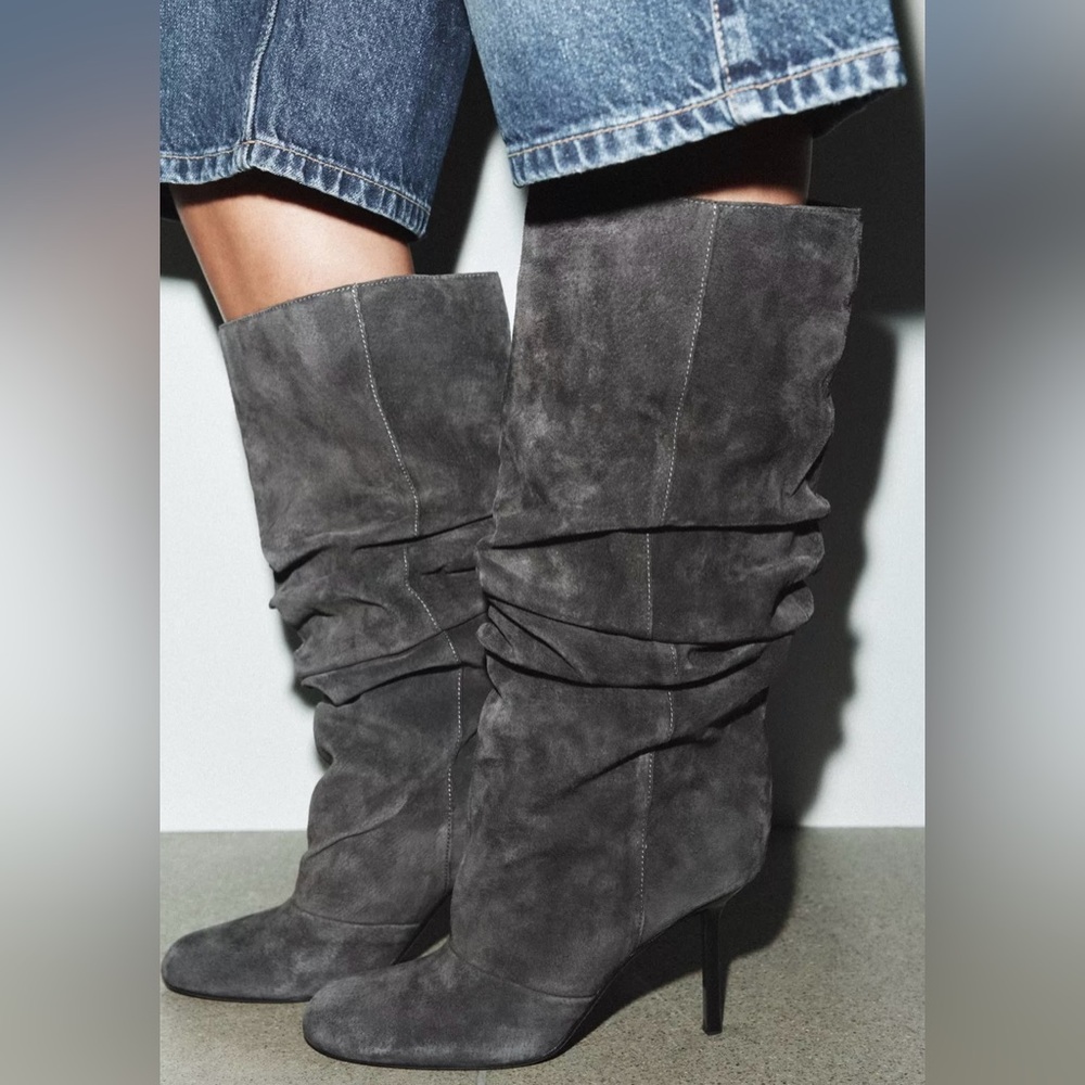Zara Charcoal Suede Heeled Boots